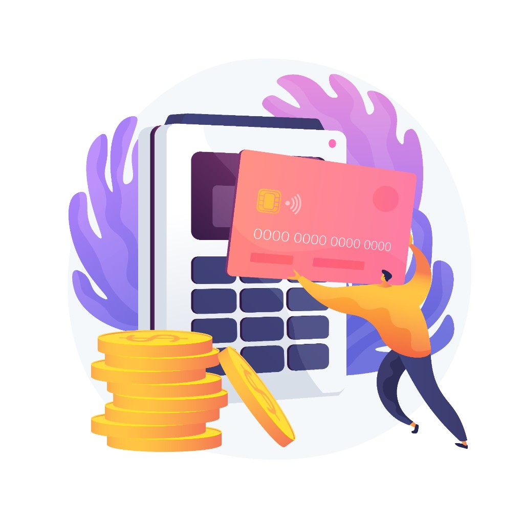 Illustration of digital payment with card and point-of-sale terminal