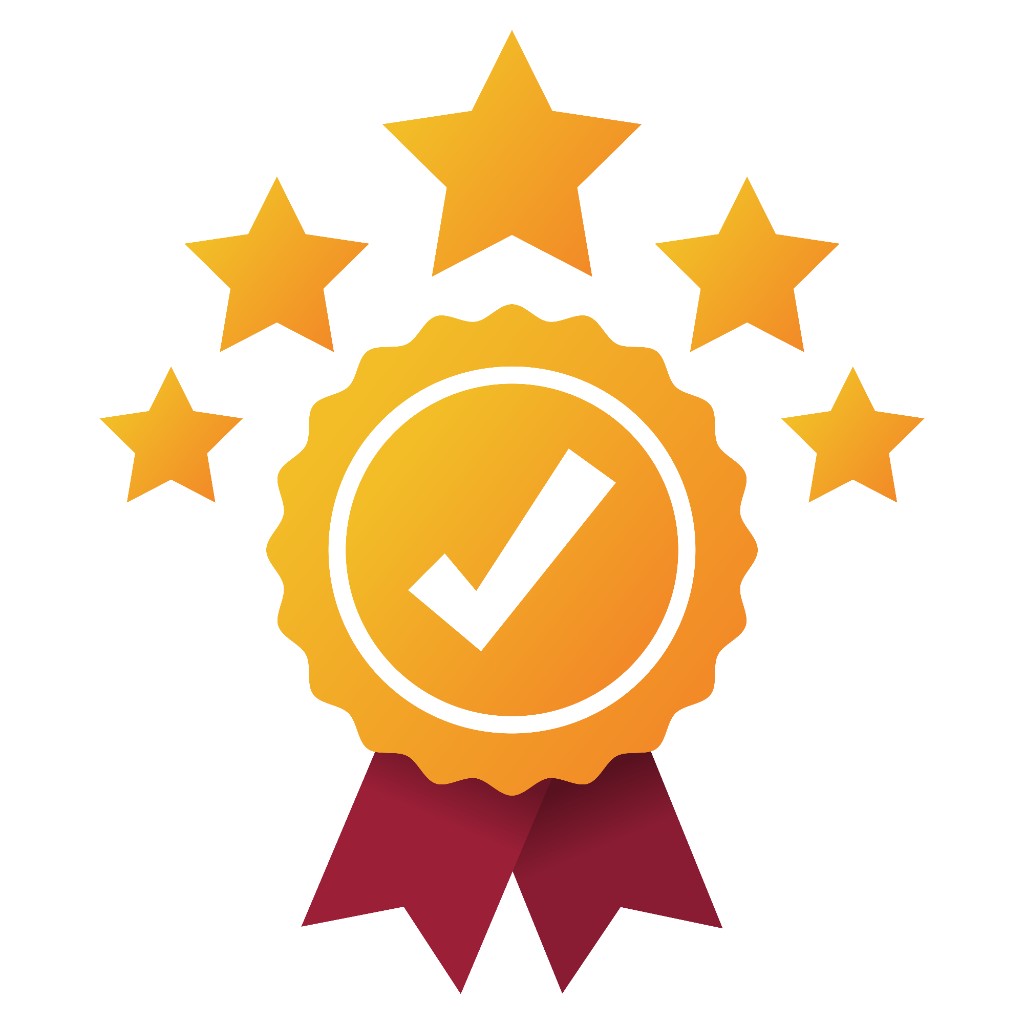 Award ribbon with check mark and stars